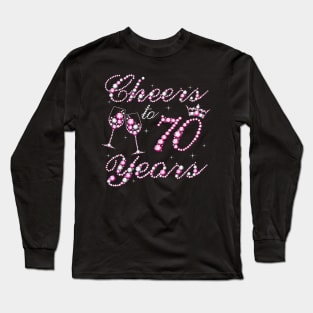 Cheers To 70 Years 1952 70th Birthday Queen Pink Diamond Long Sleeve T-Shirt